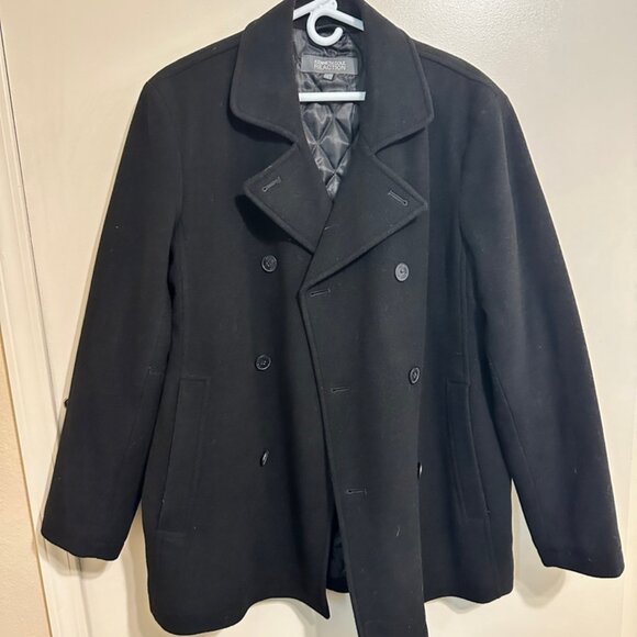 Kenneth Cole Reaction Wool Blend Size L Black Pea Coat Dry Clean - Picture 1 of 10